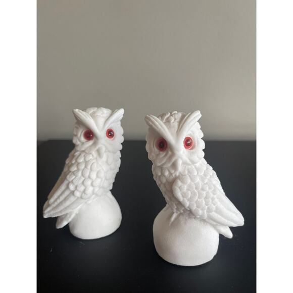 Pair of Vintage Italian Alabaster Snow Owl Sculptures - White Salt Stone - Picture 6 of 10